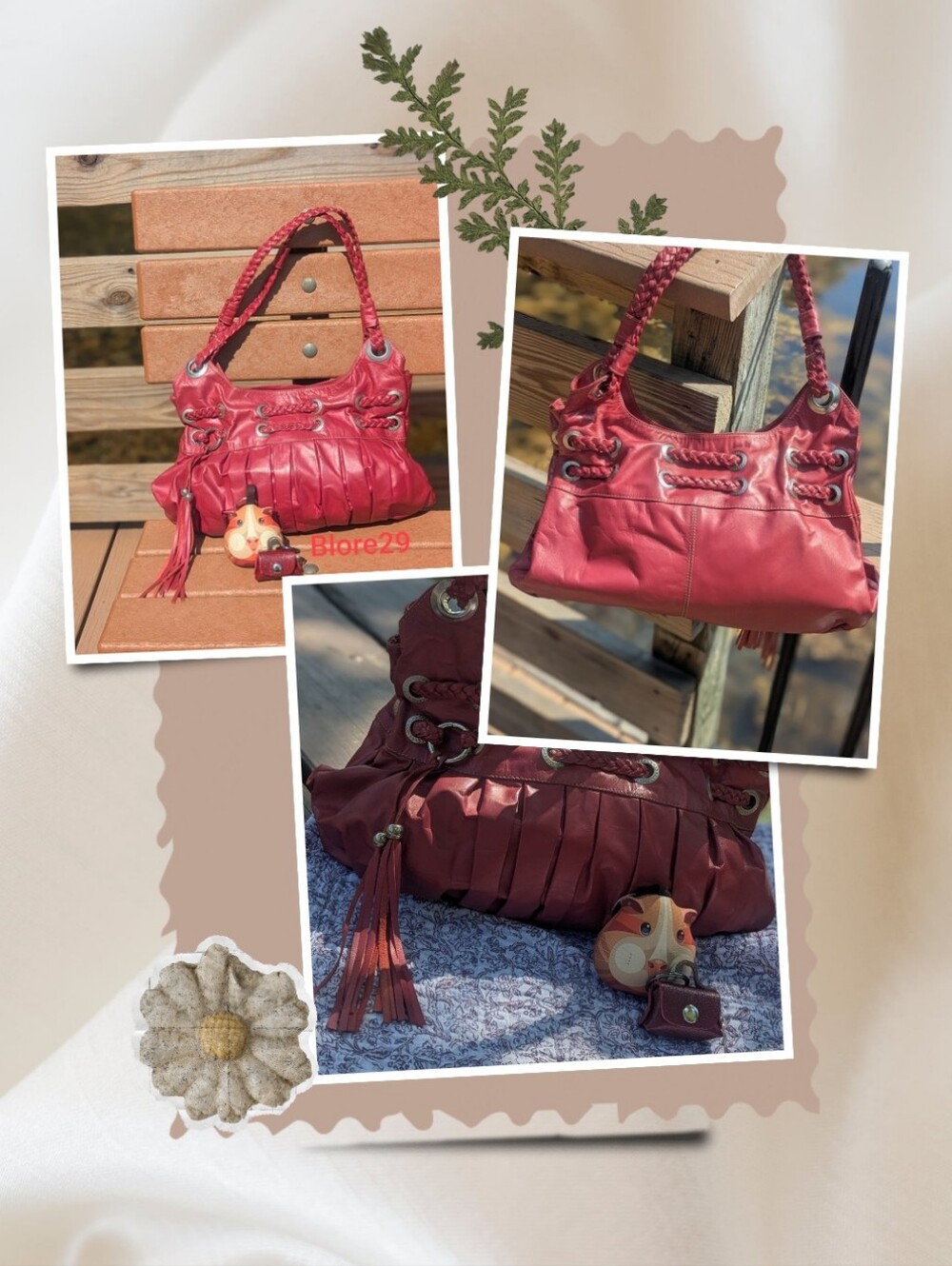 Red Braided 100% Cowhide Leather Shoulder Bag